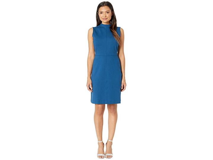 Ellen Tracy Sleeveless Mock Neck Dress (poseidon Blue) Women's Dress
