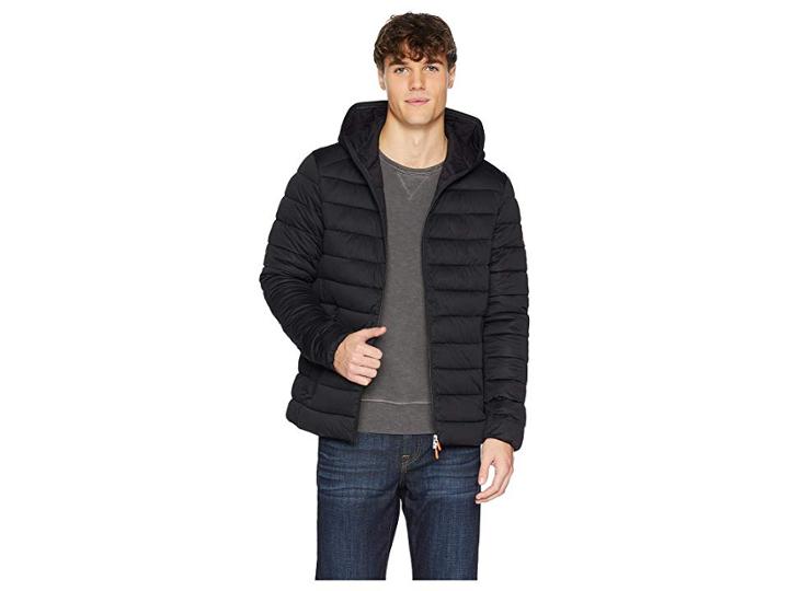 Save The Duck Black Hooded Stretch Coat (black) Men's Coat
