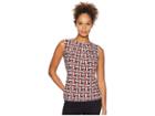 Tommy Hilfiger Printed Bead Neck Knit Top (scarlet Multi) Women's Clothing