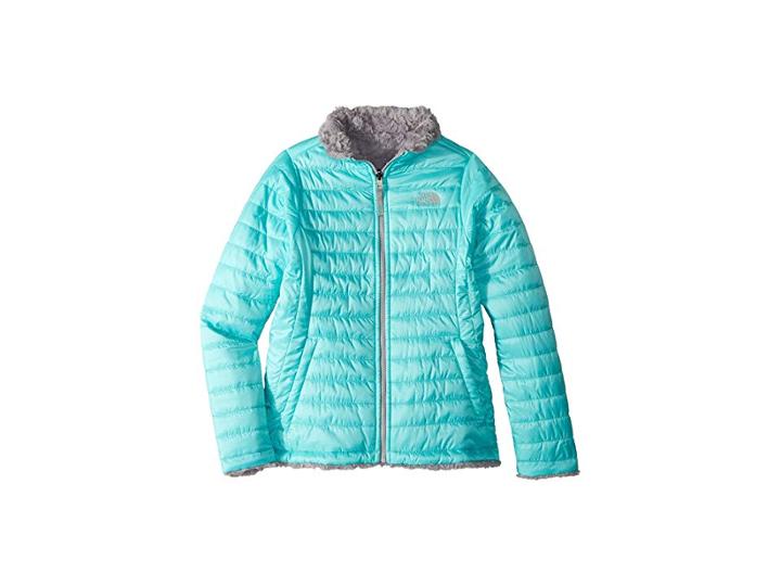 The North Face Kids Reversible Mossbud Swirl Jacket (little Kids/big Kids) (mint Blue/metallic Silver) Girl's Coat