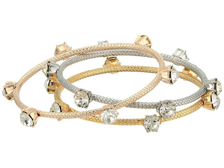 Steve Madden Three-tone Stud Bangle Set (gold/silver/rose) Bracelet