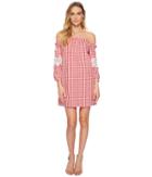 Romeo & Juliet Couture Gingham Off The Shoulder Lace Dress (red/white) Women's Dress