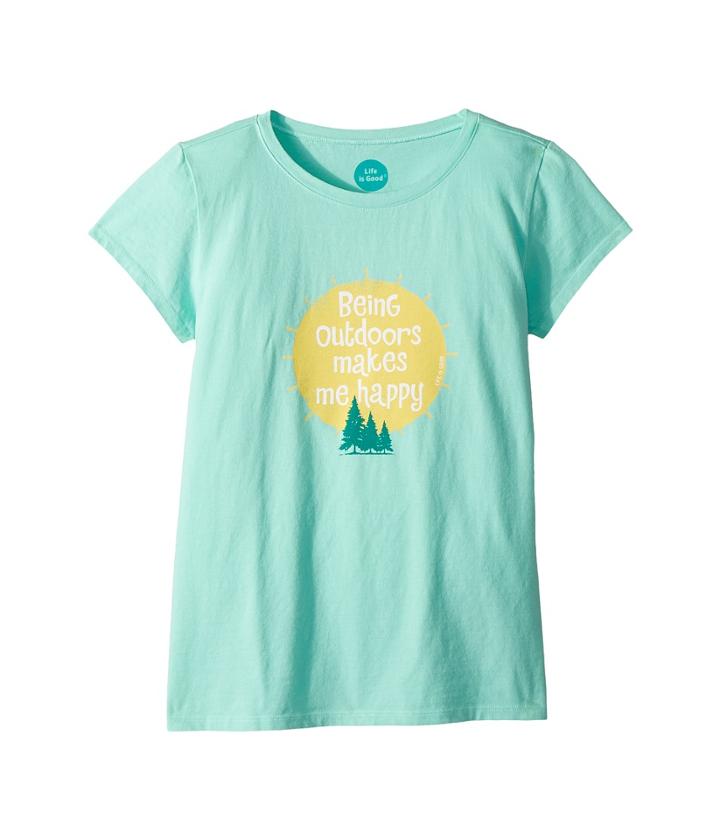 Life Is Good Kids Outdoors Makes Me Happy Crusher Tee (little Kids/big Kids) (cool Aqua) Girl's T Shirt