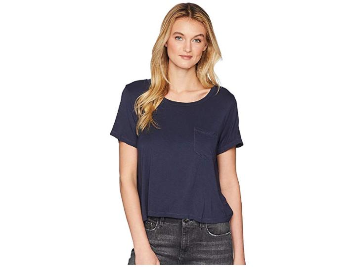 Splendid Rayon Jersey Crop Pocket Tee (navy) Women's T Shirt