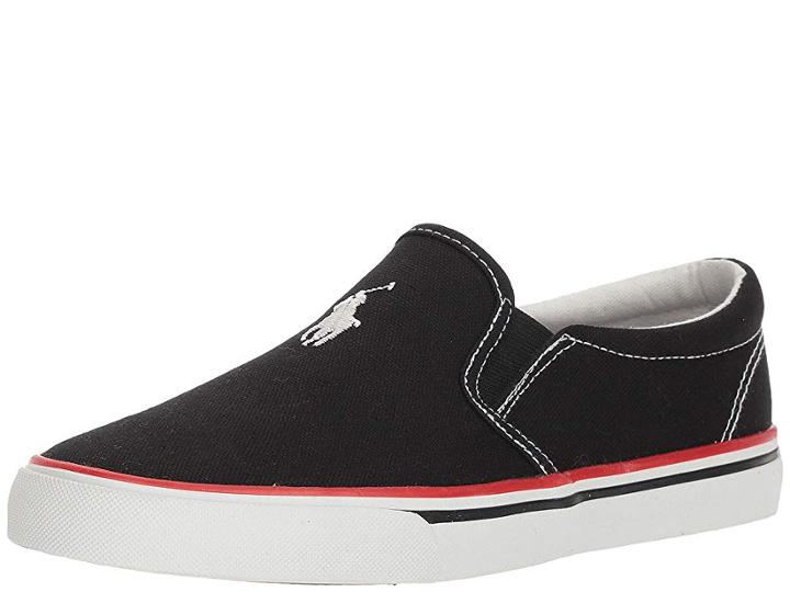 Polo Ralph Lauren Kids Morees (big Kid) (black Canvas/paper White Pony Player) Boy's Shoes