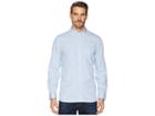 Calvin Klein Long Sleeve French Placket Monogram Stripe Poplin Button Down (clear Sky) Men's Long Sleeve Button Up