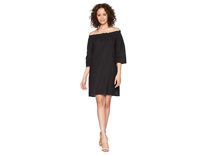 Allen Allen Ruffle Edge Linen Dress (black) Women's Dress