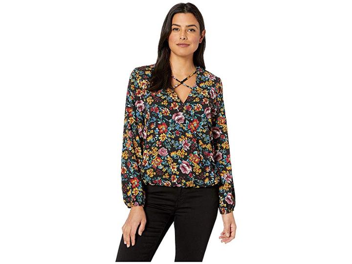 Bobeau Bubble Crepe Woven Top (multi Floral) Women's Blouse