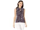Tahari By Asl Matte Jersey Printed Twist Neck Sleeveless Top (black/magenta Pink) Women's Clothing