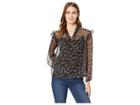 Two By Vince Camuto Long Sleeve Ditsy Manor Tie Front Peasant Blouse (classic Navy) Women's Blouse