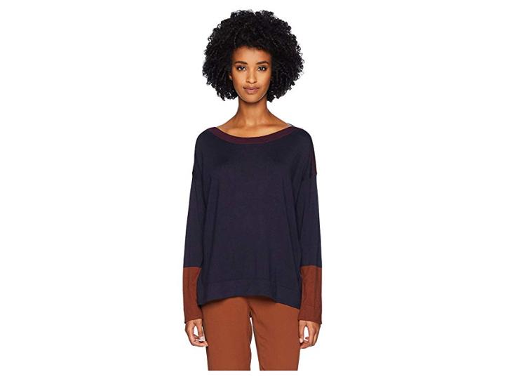 Eileen Fisher Lightweight Cozy Tencel Stretch Bateau Neck Top (midnight/rasionette) Women's Clothing