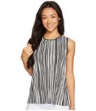 Vince Camuto Specialty Size Petite Sleeveless Striped Pleated Knit High-low Top (rich Black) Women's Clothing