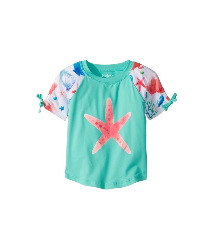 Hatley Kids Ocean Treasures Short Sleeve Rashguard (toddler/little Kids/big Kids) (aqua) Girl's Swimwear
