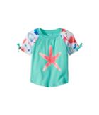 Hatley Kids Ocean Treasures Short Sleeve Rashguard (toddler/little Kids/big Kids) (aqua) Girl's Swimwear
