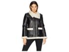 Vince Camuto Long Sleeve Pleather Shearling Trimmed Jacket (rich Black) Women's Coat