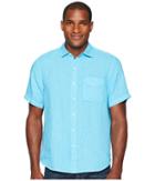 Tommy Bahama Short Sleeve Seaspray Breezer Camp Shirt (pool Party Blue) Men's Clothing