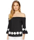 Romeo & Juliet Couture Floral Embroidery Detail Top (black/white) Women's Blouse