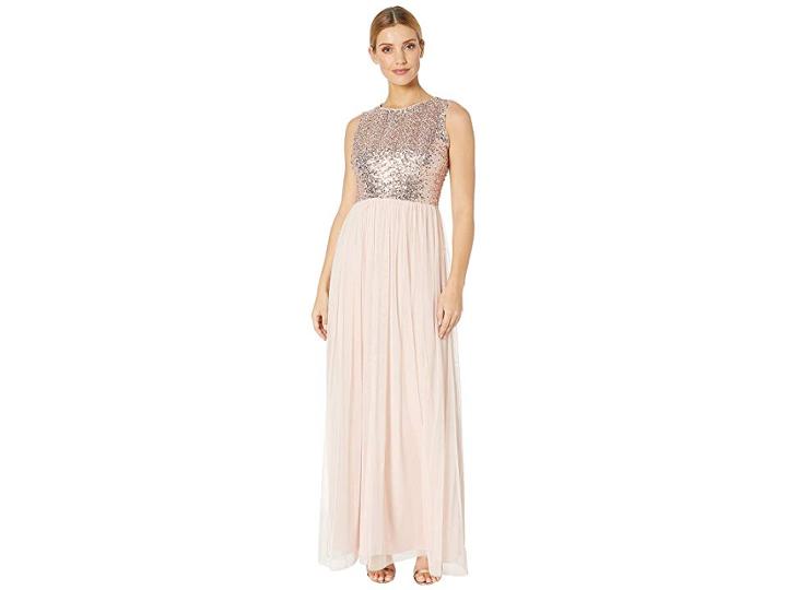 Marina Sleeveless Gown Sequin Top Solid Tulle Skirt (rose) Women's Clothing