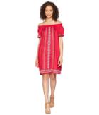 Romeo & Juliet Couture Off Shoulder Embroidery Dress (rose Red) Women's Dress