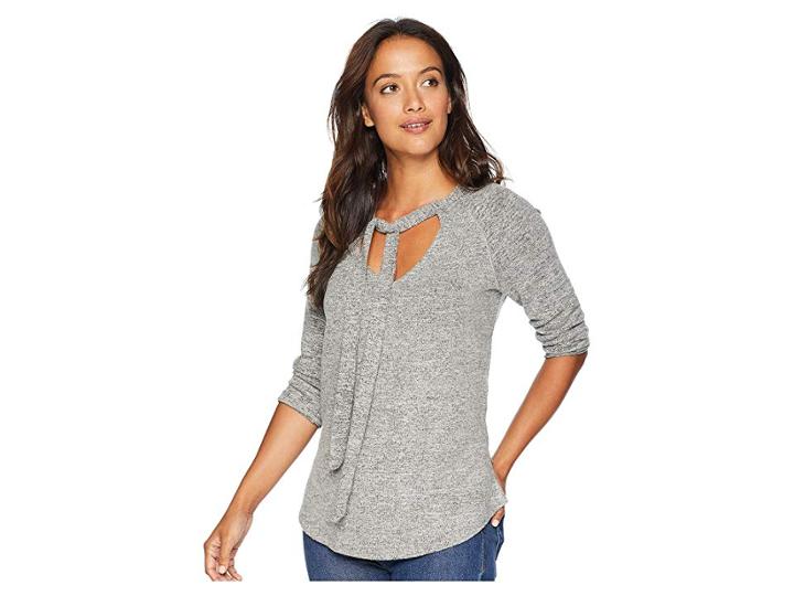 Bobeau 3/4 Sleeve W/ Neck Tie Detail (white/black) Women's Clothing