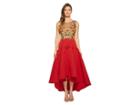 Marchesa Notte Sleeveless High-low Embroidered Bodice W/ High-density Silk Faille Skirt (red) Women's Dress