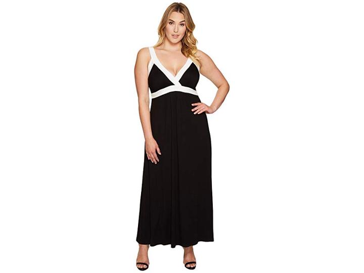 Karen Kane Plus Plus Size Banded Maxi Dress (black/off-white) Women's Dress