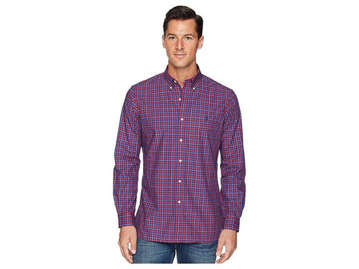 Polo Ralph Lauren Button Down Poplin Sport Shirt In Classic Fit (brick Red/midnight Multi) Men's Clothing