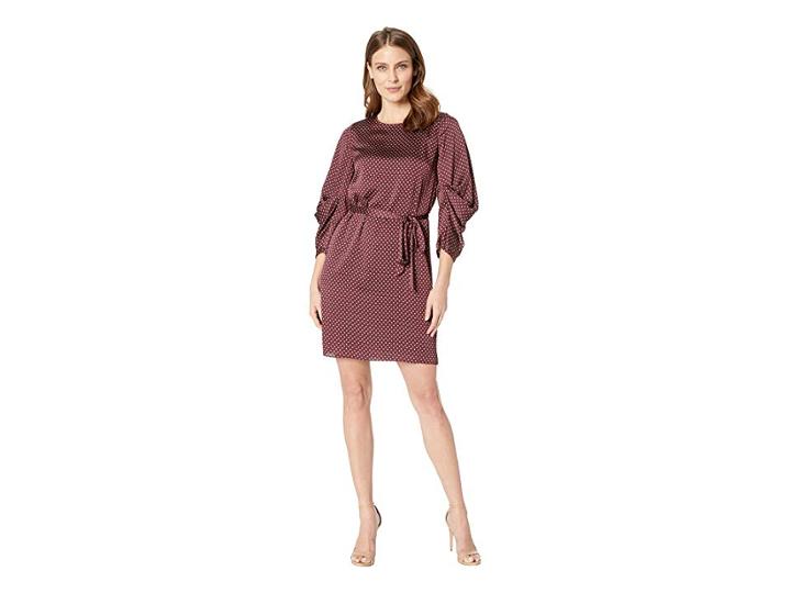 Vince Camuto Drapey Long Sleeve Trinket Geo Tie Waist Dress (port) Women's Dress
