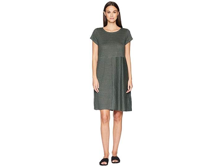 Eileen Fisher Organic Linen Jersey Stripe Dress (nori) Women's Dress