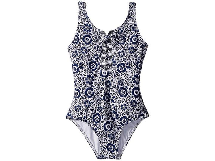Splendid Littles Check Please One-piece (big Kids) (navy) Girl's Swimsuits One Piece