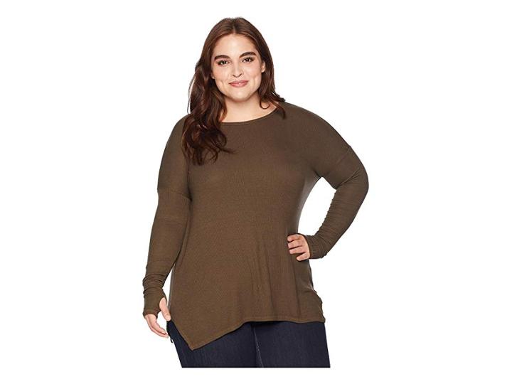 Michael Stars 2x1 Rib Long Sleeve Scoop Neck Tunic With Thumbholes (loden) Women's Clothing