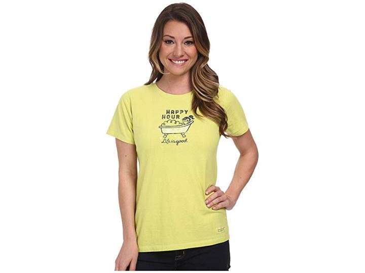 Life Is Good Happy Bubble Bath Crushertm Tee (chartreuse Green) Women's Short Sleeve Pullover
