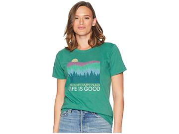 Life Is Good Happy Place Trees Crusher T-shirt (forest Green) Women's T Shirt