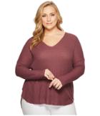 Kari Lyn Plus Size Sarah Long Sleeve Waffle-knit Top (sangria) Women's Clothing