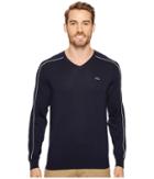 Lacoste Jersey And Pique Sweater With White Outlined Croc (navy Blue/flour) Men's Sweater