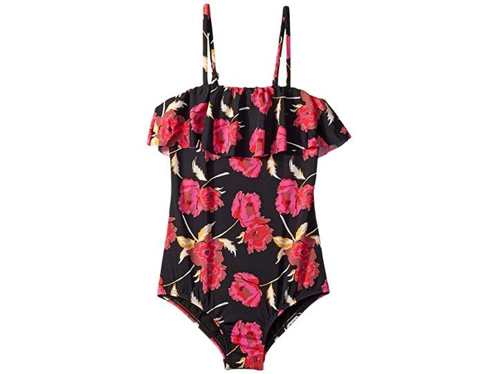 Billabong Kids Floral Dawn One-piece (little Kids/big Kids) (black Pebble) Girl's Swimsuits One Piece