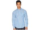 Original Penguin Long Sleeve Nep Plaid Stretch (turkish Sea) Men's Short Sleeve Button Up