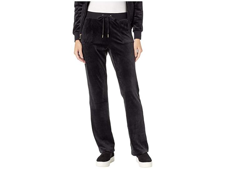 Juicy Couture Foil W/ Glitter Logo Bootcut Velour (pitch Black) Women's Casual Pants
