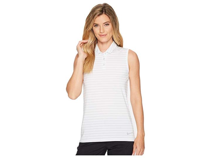 Nike Golf Dry Sleeveless Striped Polo (pure Platinum/white/flat Silver) Women's Sleeveless