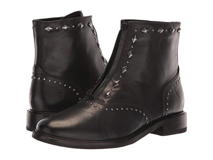 Frye Kelly Stud Front Zip (black Dip-dyed Leather) Women's  Boots