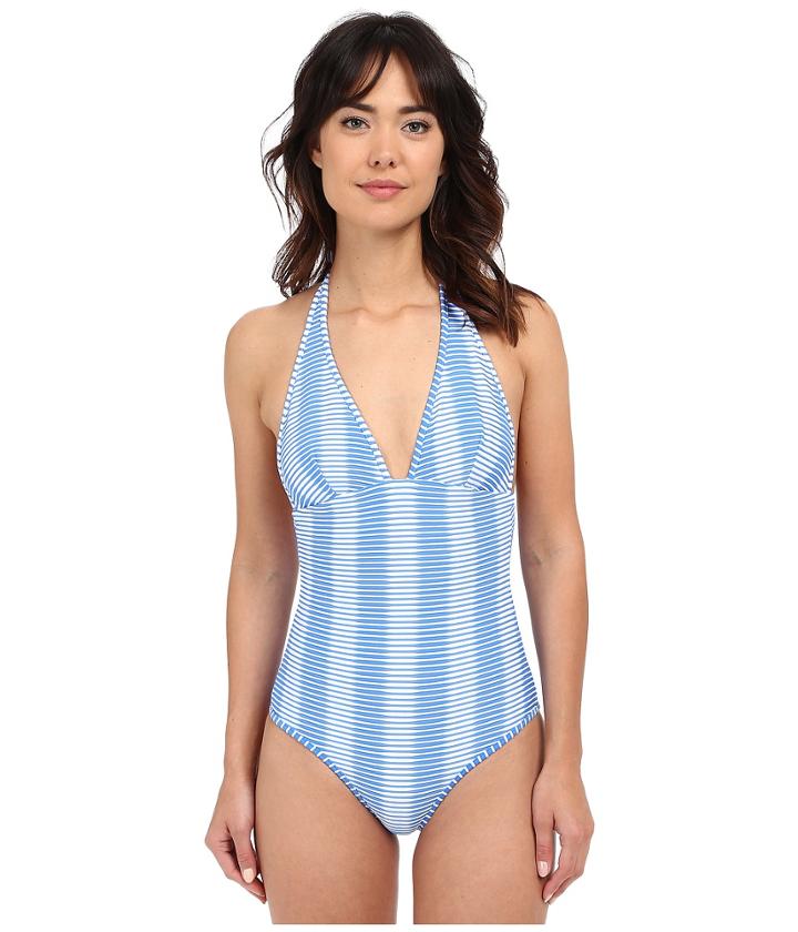 Shoshanna Ombre Textured Stripe Halter One-piece (blue/white) Women's Swimsuits One Piece