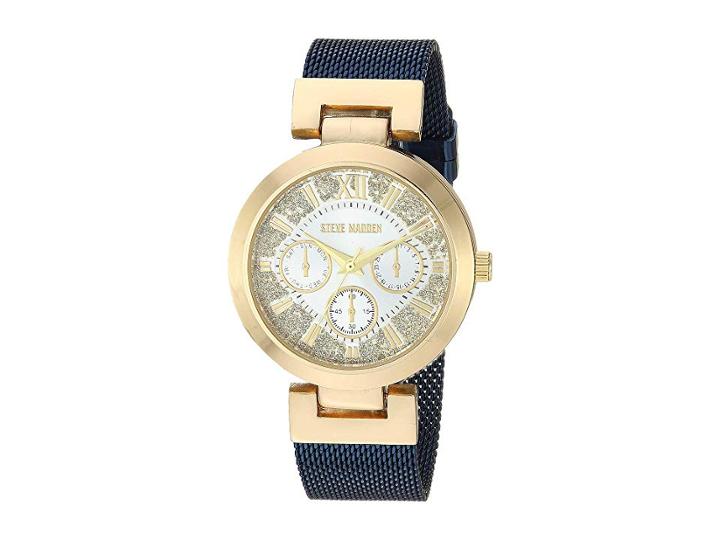 Steve Madden Multifunction Dial Ladies Alloy Band Watch Smw181 (gold/blue) Watches