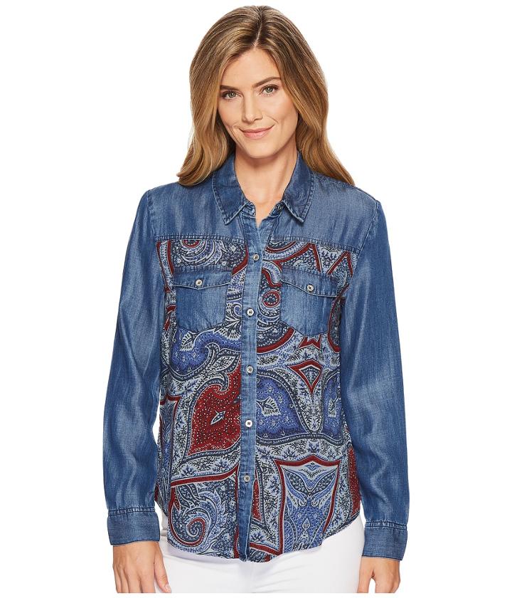 Tribal Long Sleeve Shirt With Print Combo (nile Blue) Women's Clothing