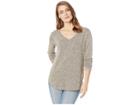 Nally & Millie V-neck Long Sleeve French Terry Shirttail Top (oyster) Women's Clothing