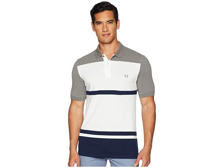 Fred Perry Multi Stripe Pique Shirt (mid Grey) Men's Clothing