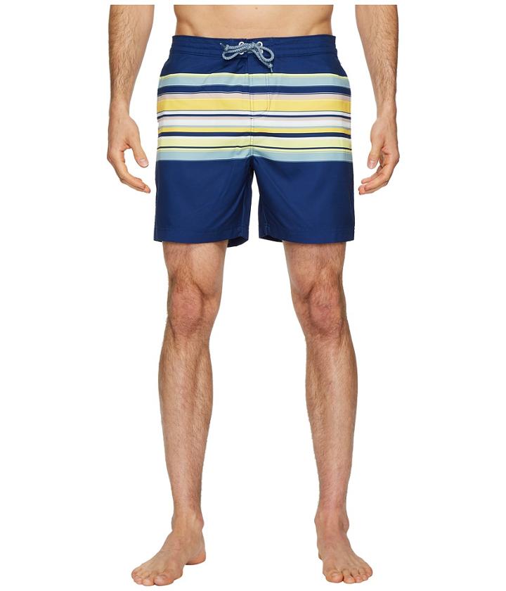 Original Penguin Engineered Stripe Fixed Volley Stretch Swim Shorts (blue Depths) Men's Swimwear