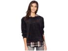 Sanctuary Highland Woven Mix Hoodie Top (black/revival Plaid) Women's Sweatshirt