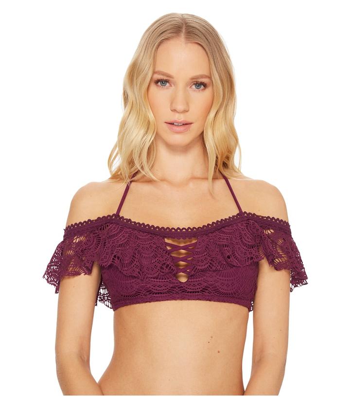 Becca By Rebecca Virtue Color Play Off The Shoulder Bra (raisin) Women's Swimwear