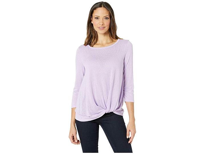 Bobeau Long Sleeve Tie Knot Solid (lavender) Women's Blouse