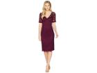 Adrianna Papell Short Sleeve Stretch Lace Cocktail Dress With Scattered Beads (rich Raisin) Women's Dress